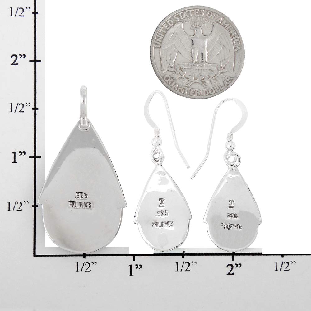 Genuine Gemstones Necklace Earrings Pendant Set in 925 Sterling Silver (24" Length) (Turquoise)