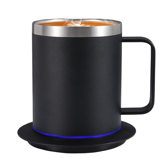Smart Electric Heated Mug with 10Hrs Auto Shut Off, Coffee Warmer with Mug Set, USB Powered Self Heating Coffee Cup 12oz-Black