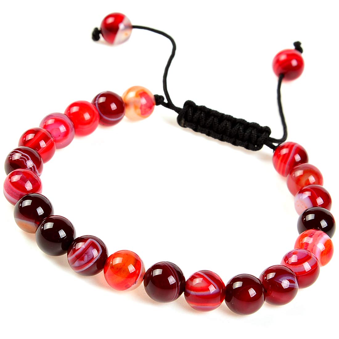 MASSIVE BEADS Natural Healing Power Gemstone Crystal Beads Unisex Adjustable Macrame Bracelets 8mm (Agate Red, 8mm)