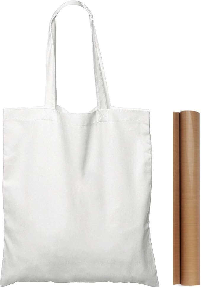 NPBAG 1 Pack 15'' X 16'' White Cotton Tote Bag, Lightweight Blank Bulk Cloth Bag with 1pc of PTFE Teflon Sheet