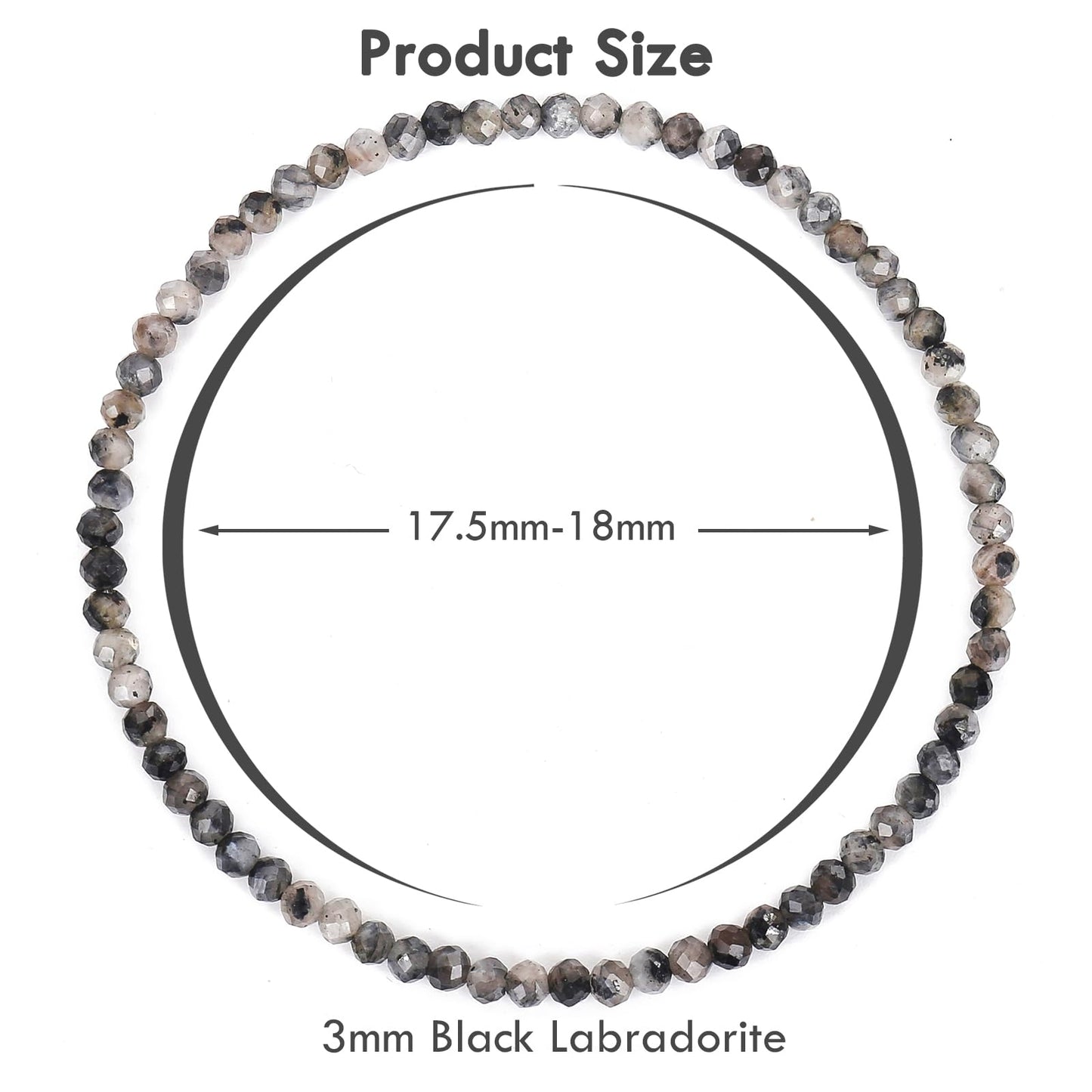 BONNY BOXX Natural Genuine Gemstone Faceted Round Beads Bracelets, 3mm Adjustable Stretchy Tiny Faceted Black Labradorite Bracelet, Healing Crystal Reiki Chakra Dainty Jewelry Fashion Gifts