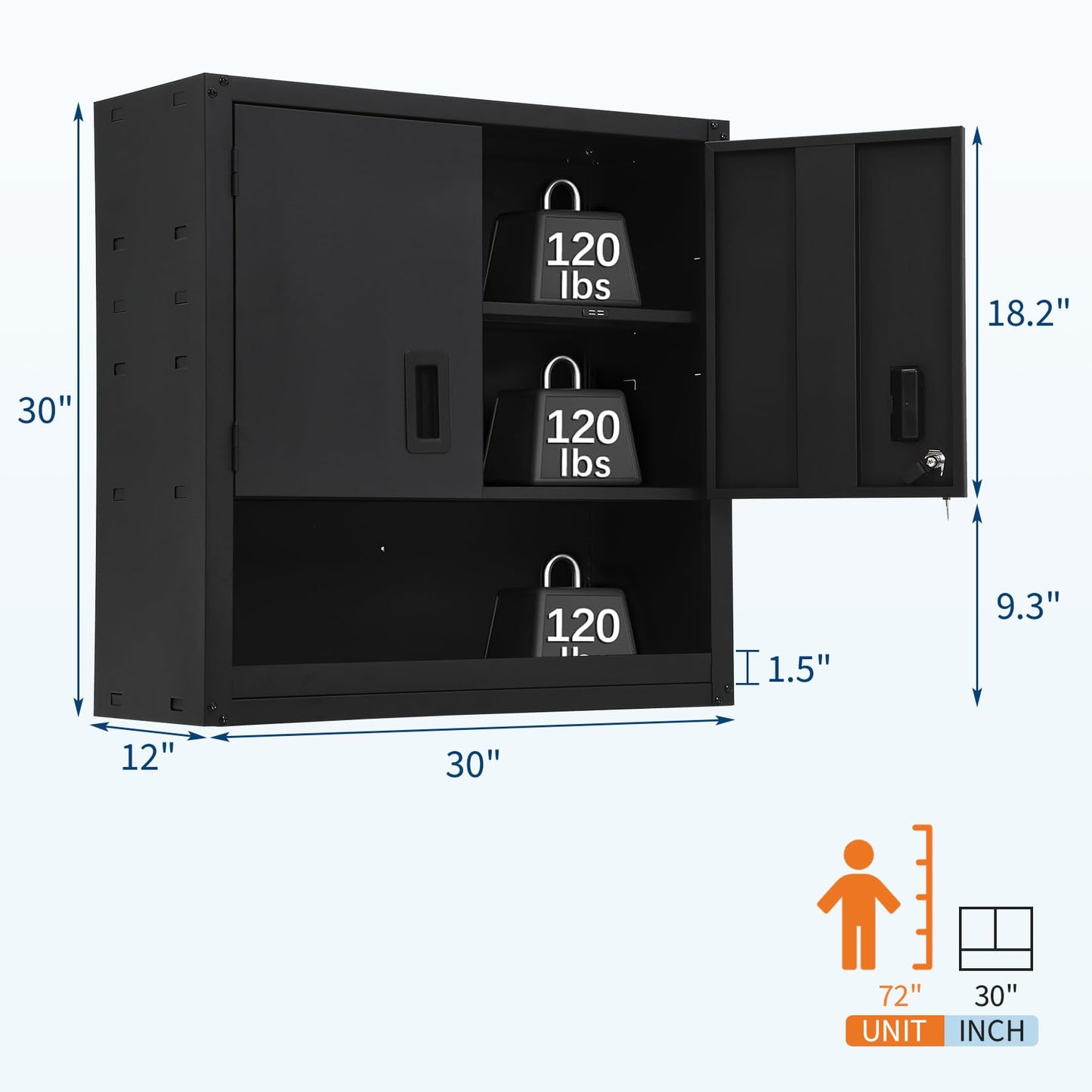 GarveeTech Garage Wall Cabinet with Adjustable Shelf, Heavy Duty Steel Garage Locker with Lockable Magnetic Doors, Wall Mounted Tool Cabinet for Warehouse Home Office Kitchen, Easy Assembly, Black