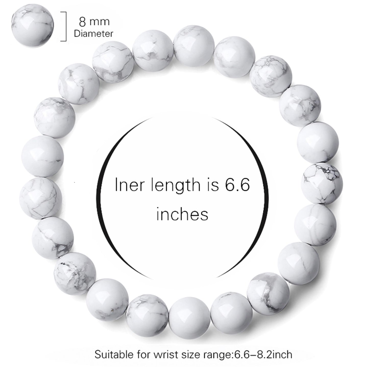 Cryhand Handmade 8mm Beaded Bracelets For Men Protection Bracelet For Women Chakra Feng Shui Stretchy Handmade Lucky Money Stretchy Crystal Bracelets Best Gifts (Howlite)
