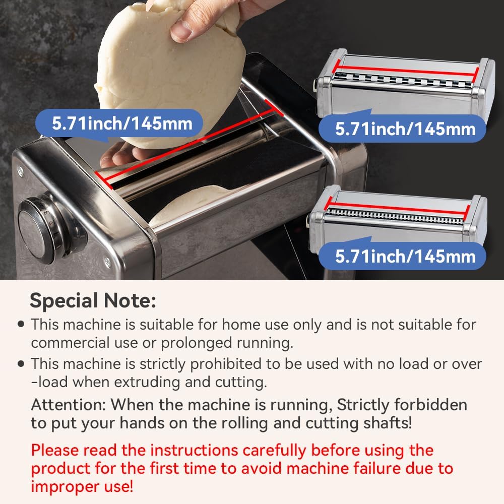Maxceysen Electric Pasta Maker Stainless Steel Noodle Machine with Roller & Cutter Adjustable 7 Thickness & 2 Width for Spaghetti, Fettuccini, Lasagna, Pie Crust, Dumpling, Wonton