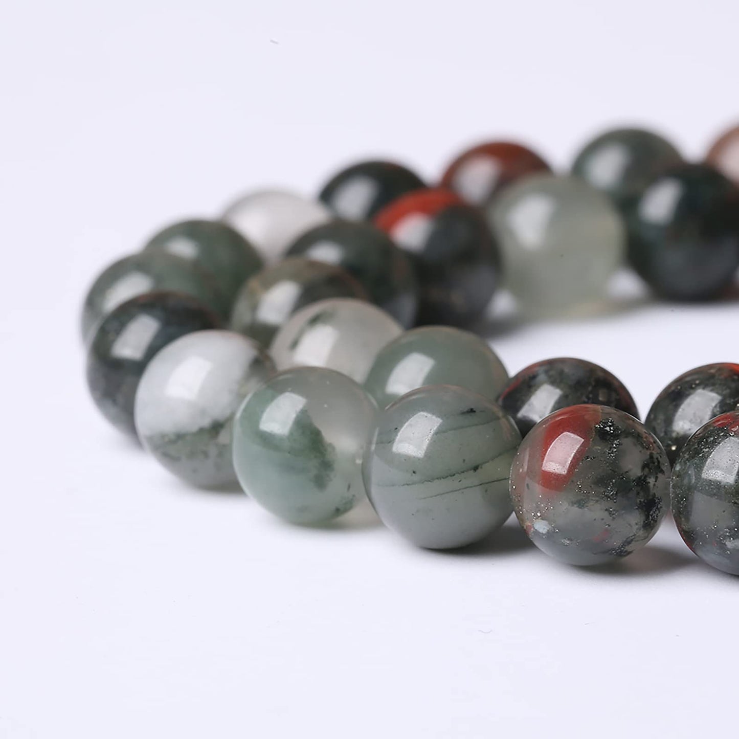 90PCS 8mm Natural African Bloodstone Beads Round Loose Gemstone Energy Healing Power Stone Beads for Jewelry Making DIY Bracelet 32" 2 Strands