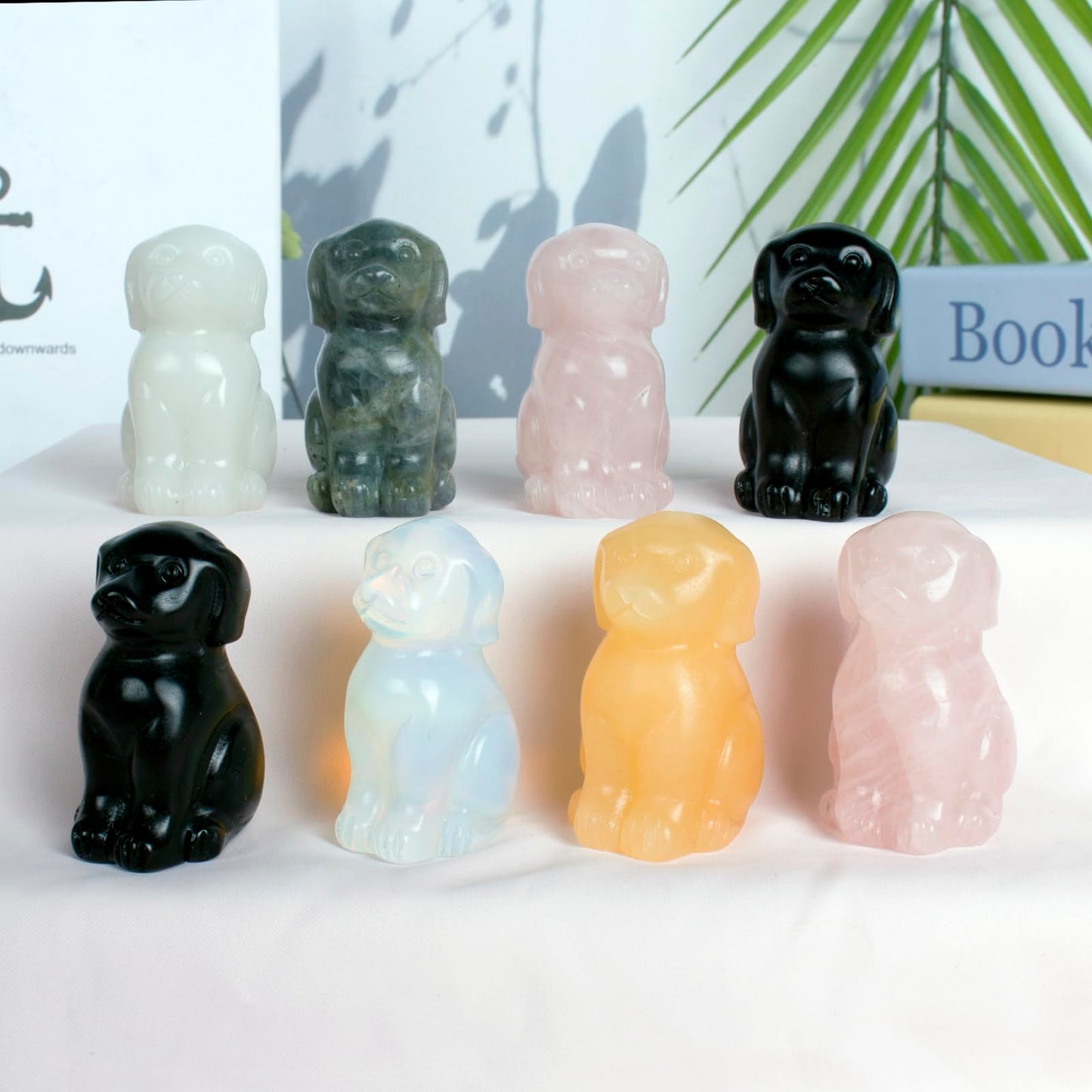 Ytbeoxk Hand-Carved Opalite Crystal Dog Sculpture for Spiritual Healing Energy Stone Feng Shui Wealth Protection Figurine Home Office Desk Decor Unique Gift for Pet Lovers Birthday.