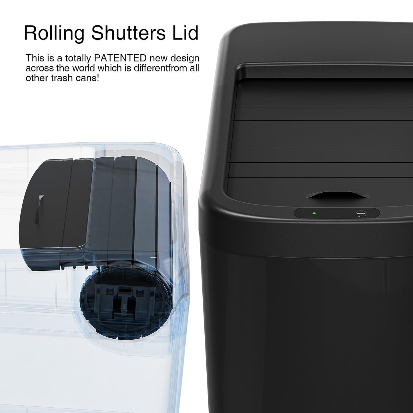ELLO&ALLO Garbage Can Motion Sensor Trash Can 8 Gallon for Kitchen with Roll Up Lid, Automatic Touch Free High-Capacity with Wheels Black Waste Bin