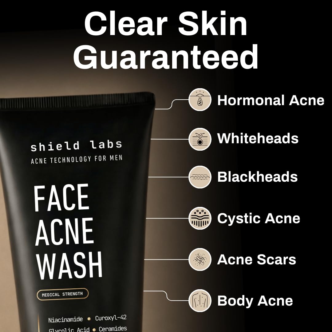 Shield Acne Wash Bundle for Men and Boys – Deep Clean Gel Formula Face Wash and Unscented Back & Chest Cleanser, Clears Acne & Breakouts, 13.6 oz