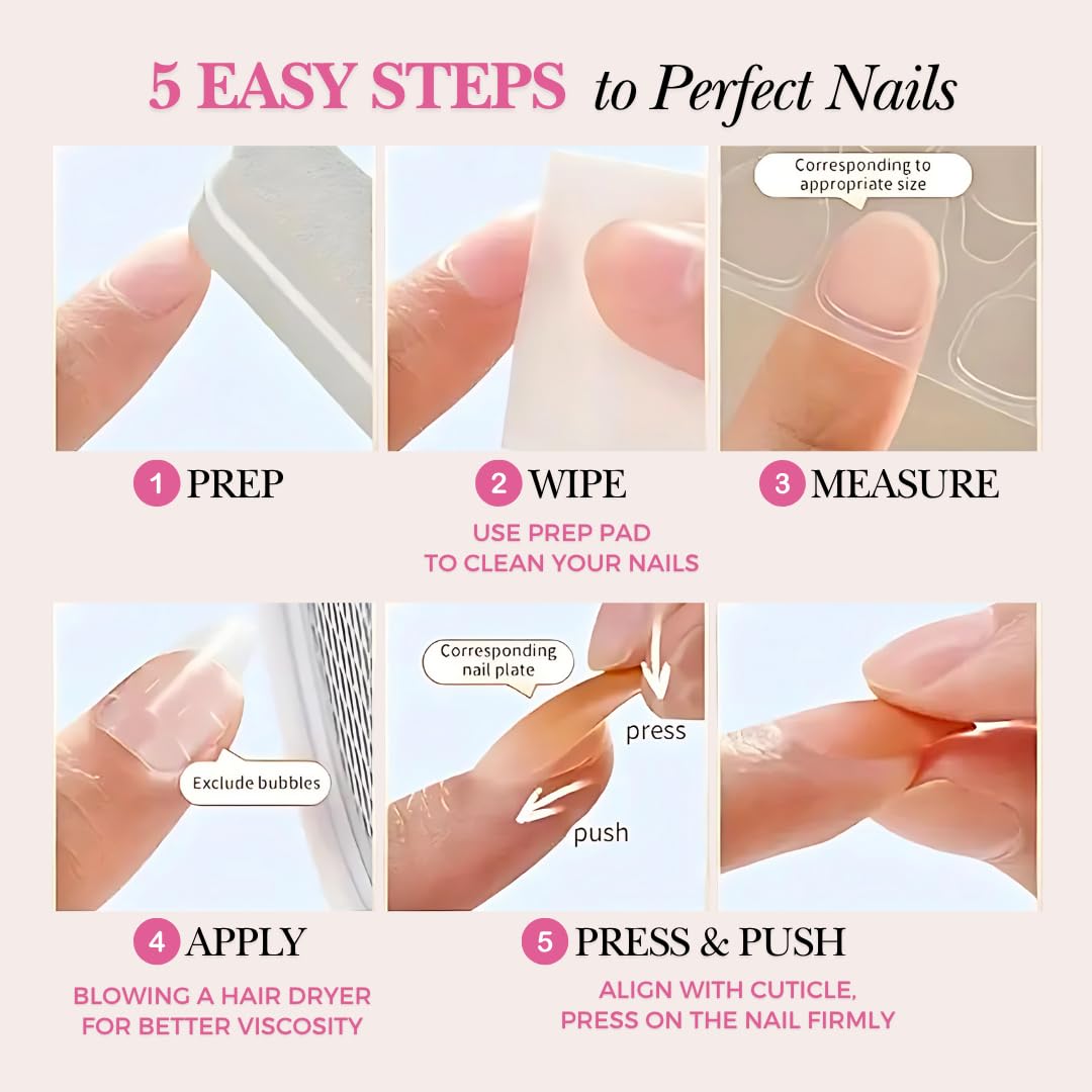 Votrenaeil Press On Nails - Spring Bloom | No Glue Short Almond Pink Ombre Fake Nails with 3D Floral for Wedding - 24 Pcs Nail Kit with Adhesive Tabs