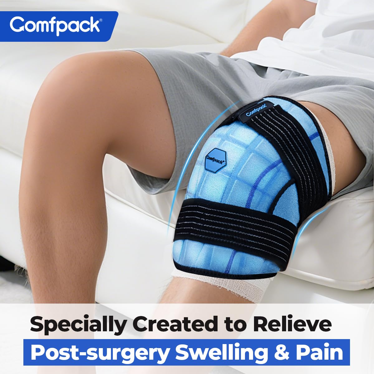 Comfpack Knee Ice Pack Wrap, 2 Hours Long Lasting Coldness Ice & Compression Therapy Flexible Ice Pack for Knee Replacement Surgery, Arthritis Pain, ACL, Swelling, Sports Injuries(23" × 10.3"")"