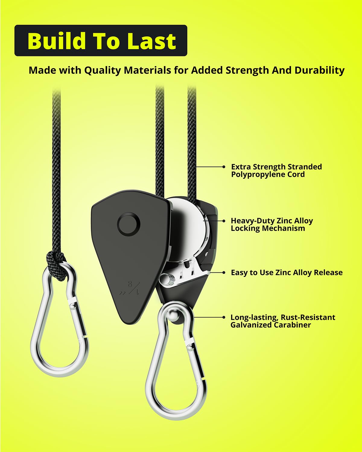 ELUFAH Longer 10ft 1/8" Ratchet Straps Hanger Rope Tie-Down Ratchet Outdoor Windproof Rope Roller Adjustable Hanger Grow Light Camping Tent Kayak Paracord 4-Pack"