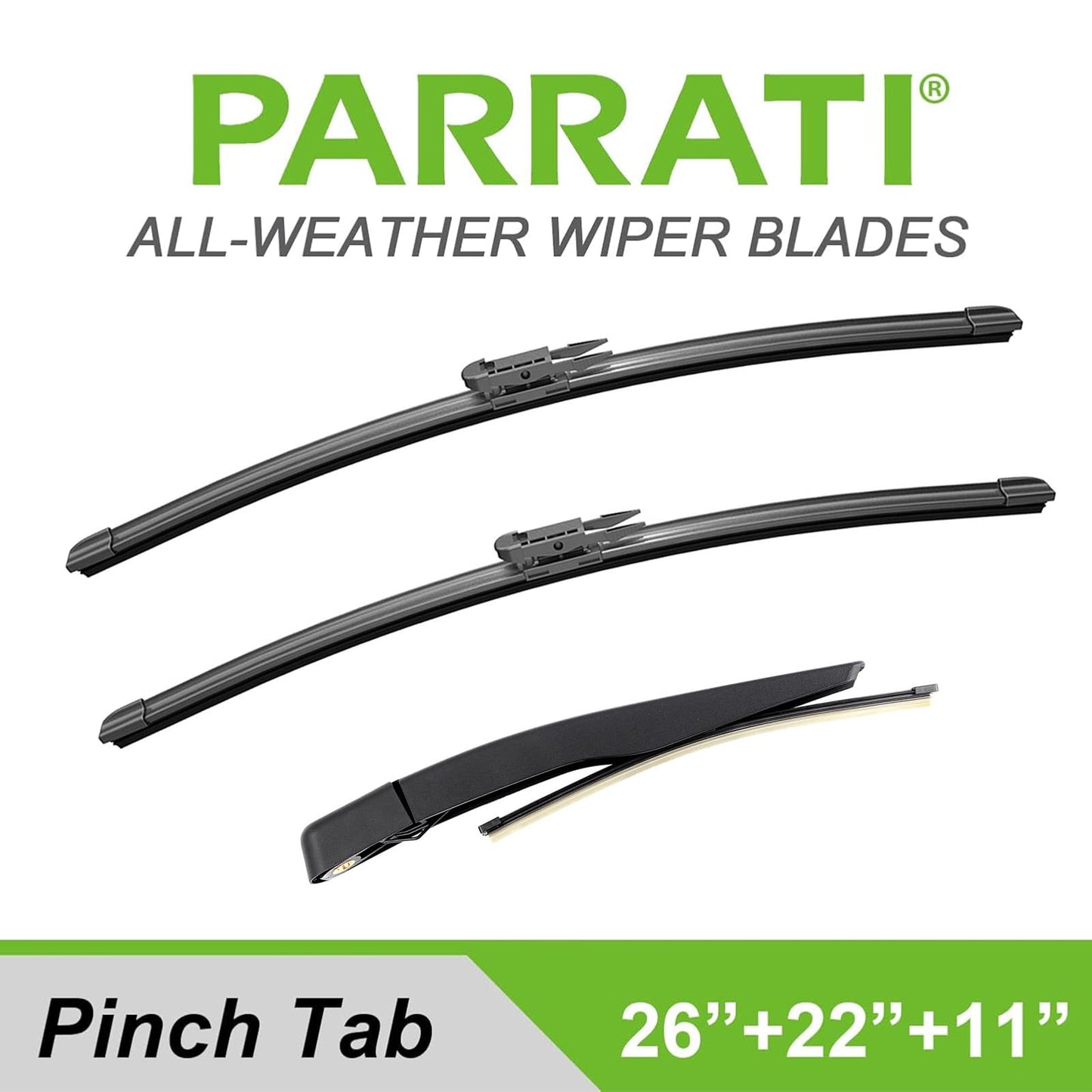 PARRATI® Premium Windshield Wipers with Rear Wiper Blades Arm Replacement for 2023-2011 Ford Explorer,All-Season Automotive Wipers,Easy to Install 26"+22"+11"(Set of 4)