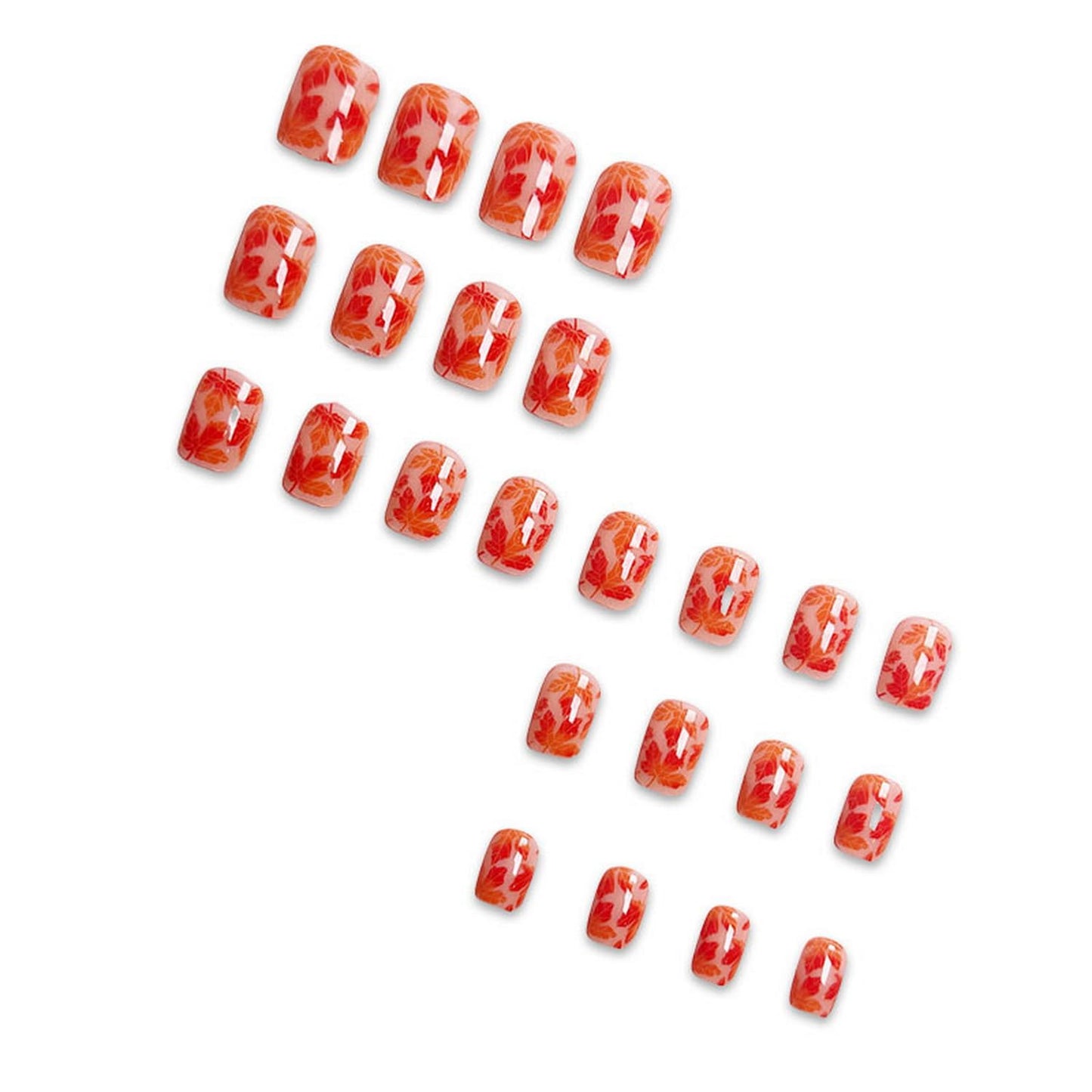 Fall Press on Nail Short Square Fake Nails Red Maple Leave Acrylic Stick on Nails Glossy Full Cover Autumn False Nails Reusable Thanksgiving Press ones Manicure for Women Girls Nail Supplies24pcs