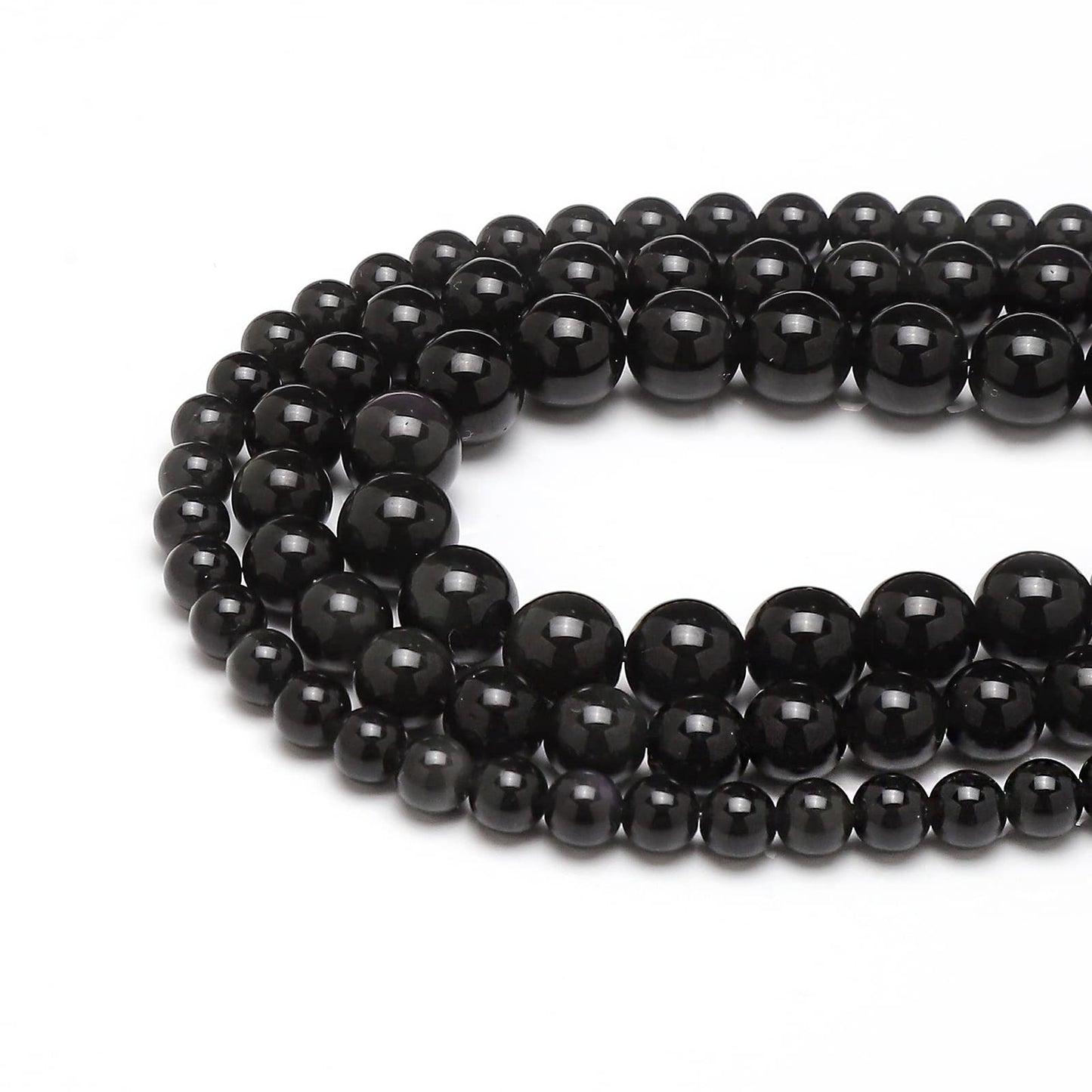 60pcs 6mm Natural Black Obsidian Gemstone Beads Energy Healing Crystal Round Loose Stone Beads for Jewelry Making, DIY Bracelets Necklaces