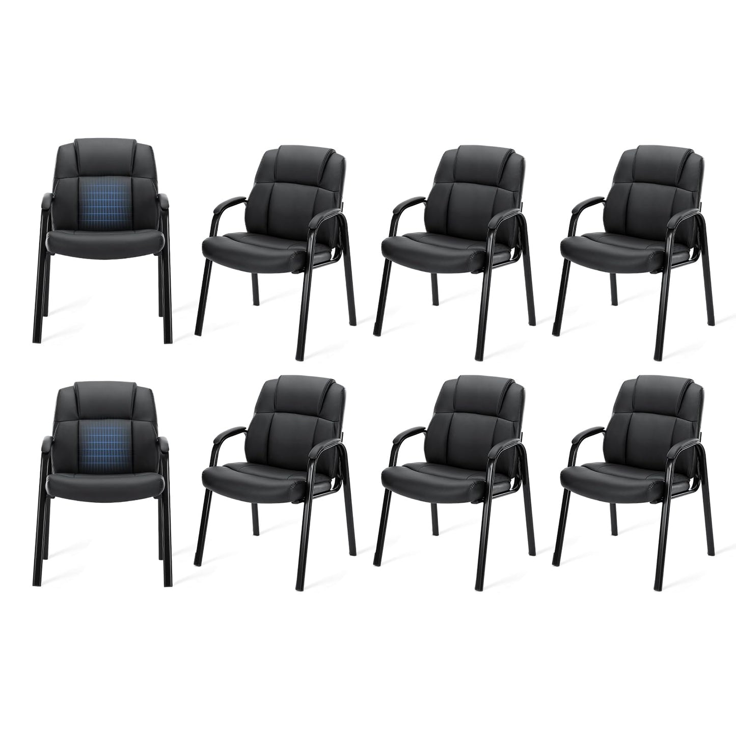 OLIXIS Waiting Room Reception Chairs Set of 8, Leather Office Desk Guest Stationary Side Chair with Padded Arms for Home Conference Lobby Area Meeting Church Medical Clinic Elderly Student