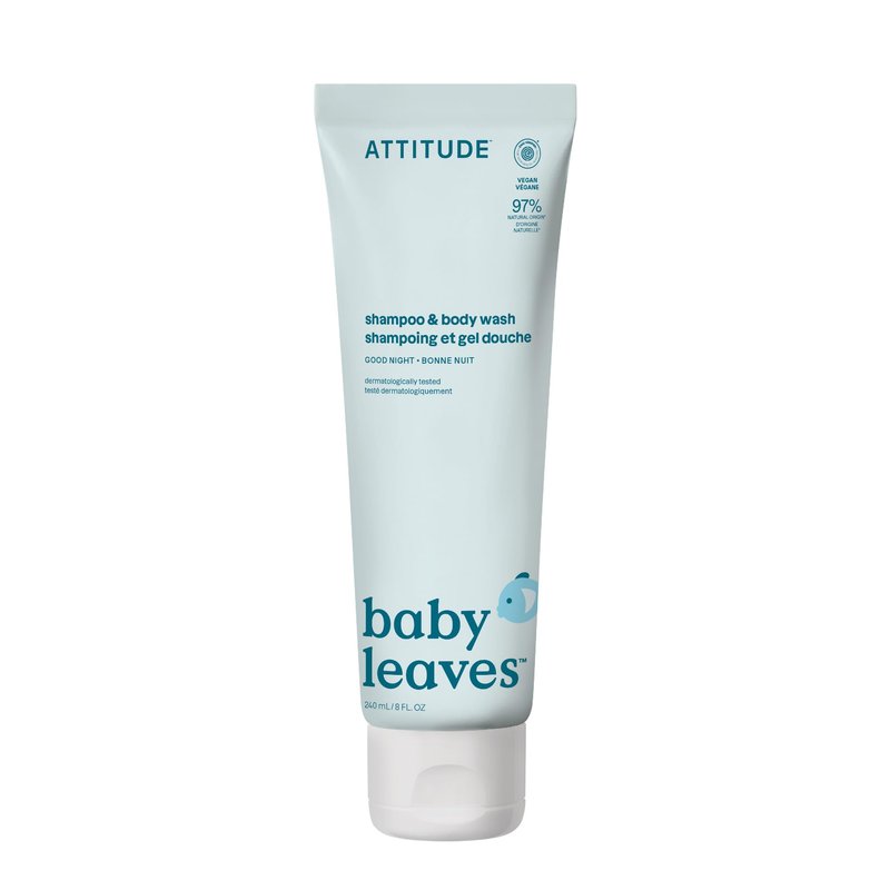 ATTITUDE Baby 2-in-1 Shampoo & Body Wash, EWG Verified, Dermatologically Tested, Vegan, Goodnight Scent, 8 Fl Oz