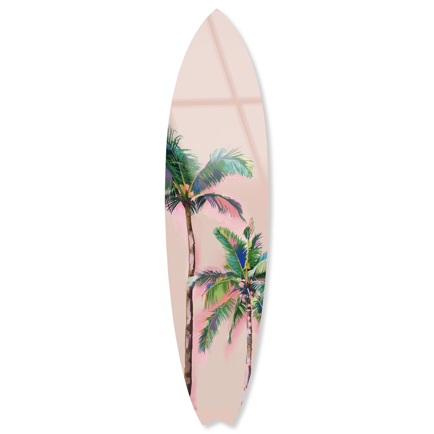Notoriart Coastal Palm Coral Surfboard Acrylic Wall Art Die-Cut Coastal Modern High-Gloss Home Decor, 15" x 60"