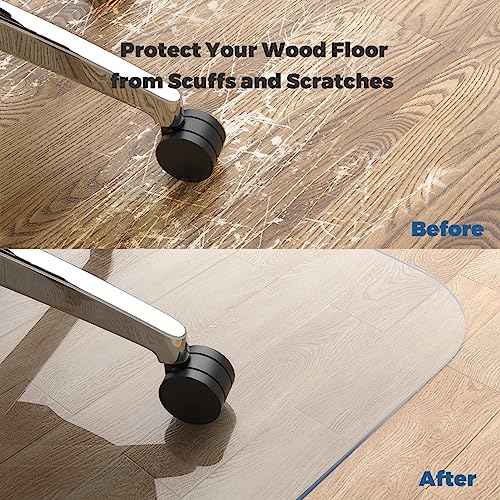 Yecaye Office Chair Mat for Hardwood Floor, Clear Computer Desk Chair Mat, PVC Heavy Duty Floor Protector for Rolling Chairs, Can't be Used on Carpet(Transparent, 45" x 53")