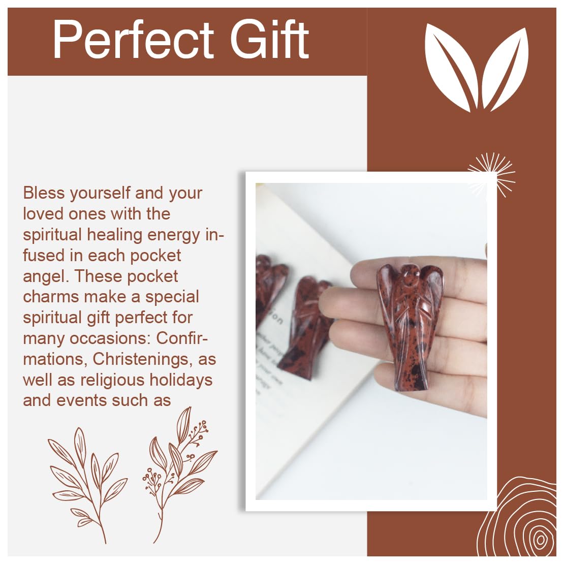 "Mahogany Obsidian Gemstone Guardian Angel Healing Crystal, Hand Carved Pocket Angel Figurine - Handmade Mini Statue for Love, Peace & Healing, Crystals for Positive Energy, Natural Gemstone Figurine"
