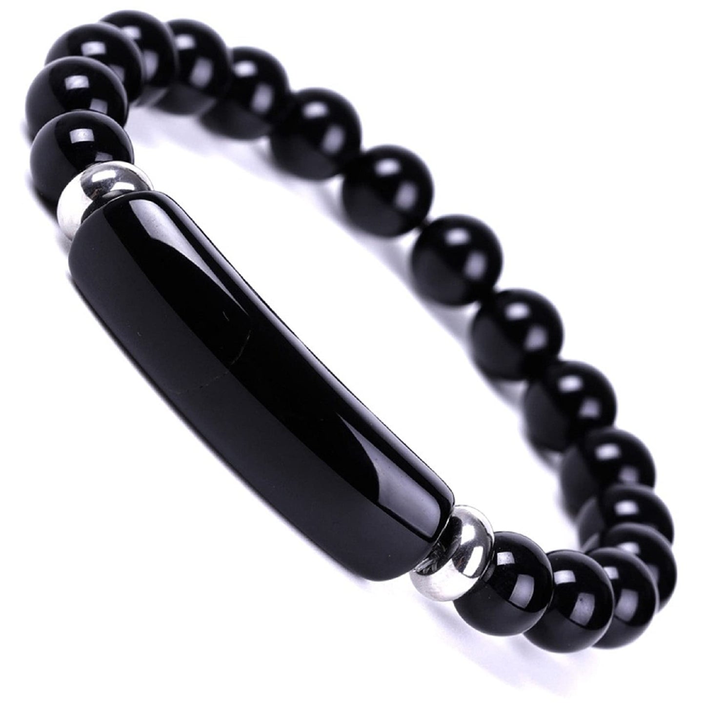 QVVWOPQ Obsidian Stretch Bracelet 8mm Natural Healing Gemstone Chakra Crystal Energy Charm Bracelet for Womens (Obsidian)