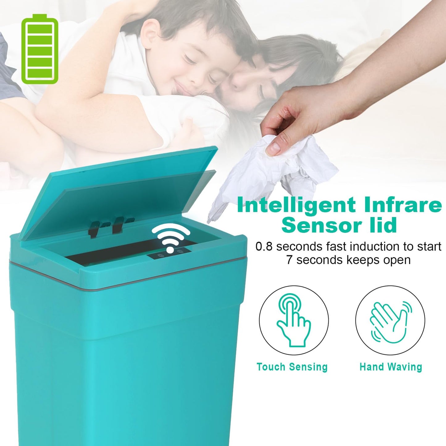 BestOffice 13 Gallon Trash Can Automatic Kitchen Trash Can Touch Free High-Capacity Garbage Can with Lid for Bedroom Bathroom Home Office 50 Liter (Black, 1) (2, Blue)