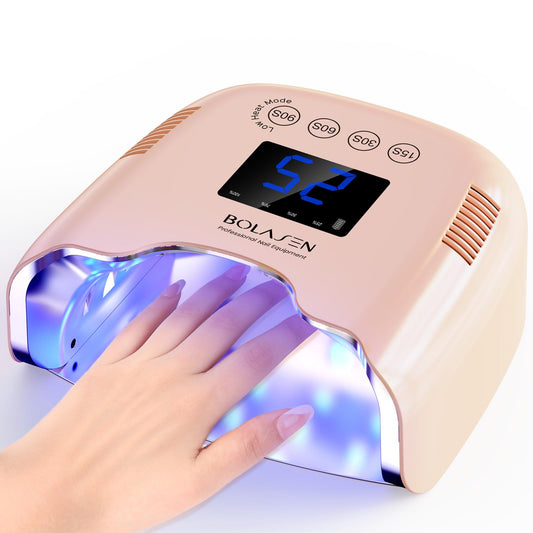 BOLASEN Cordless Rechargeable UV Nail Lamp - UV Light for Gel Nails with Metallic Reflector & Metal Base, 54W Portable Wireless LED Nail Dryer, Professional Fast Charger Curing Lamp for Salon, Pink