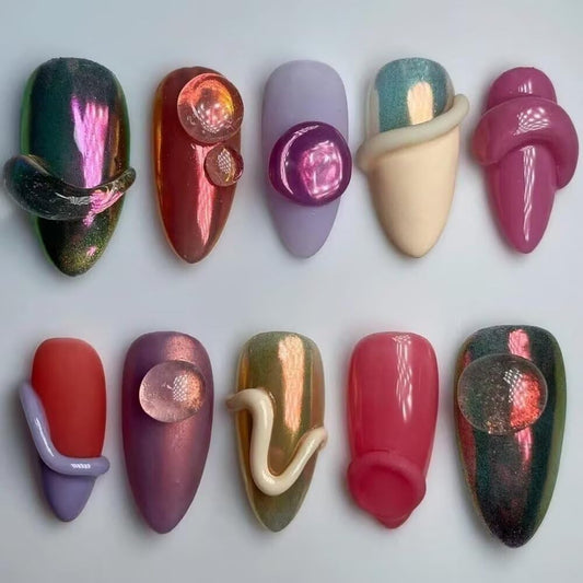 MAGLFELL Handmade Nails Press On Nails Almond Art False Nails Women's Nails Kit (Size M）
