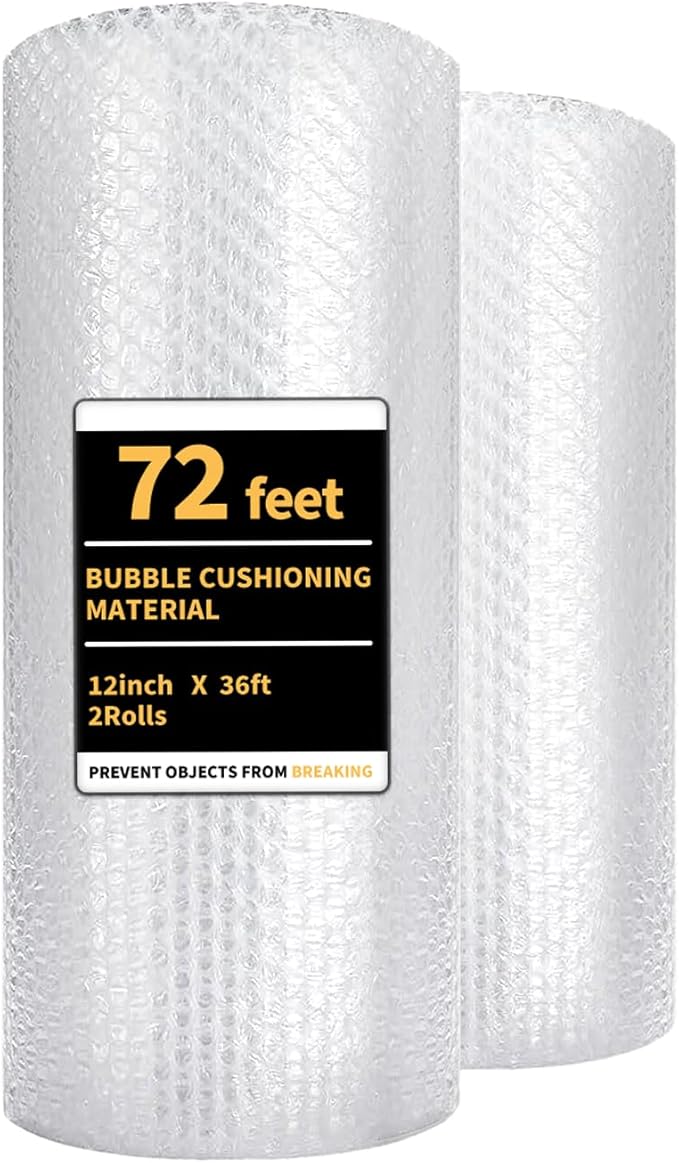 Bubble Cushioning Wrap 2 Pack 12 Inch x 72 ft Bubble Wrap for Packingï¼Moving Boxes and Shipping for Your Businessï¼Perforated Every 12 in.Suitable for Filling Packaging Boxes.