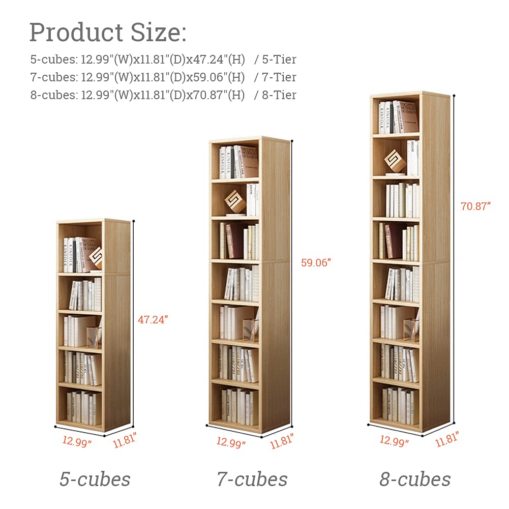 IOTXY Small Narrow Corner Bookcase - 71 Inches Tall Gap Freestanding Storage Cabinet, 8 Lattices Open Shelves Tower Rack, Cubes Bookshelf in White