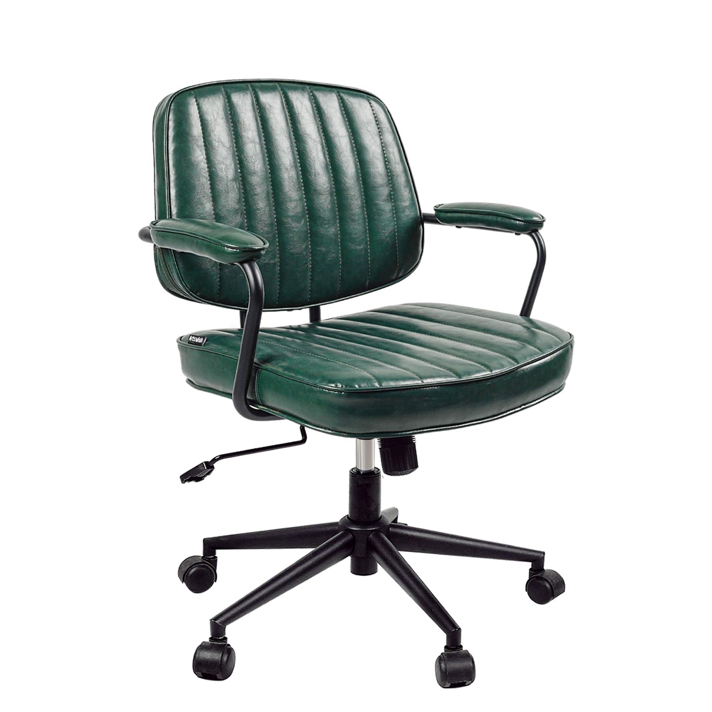 Artswish Mid Century Office Desk Chair - Green Leather Home Office Chair with Wheels and Arms