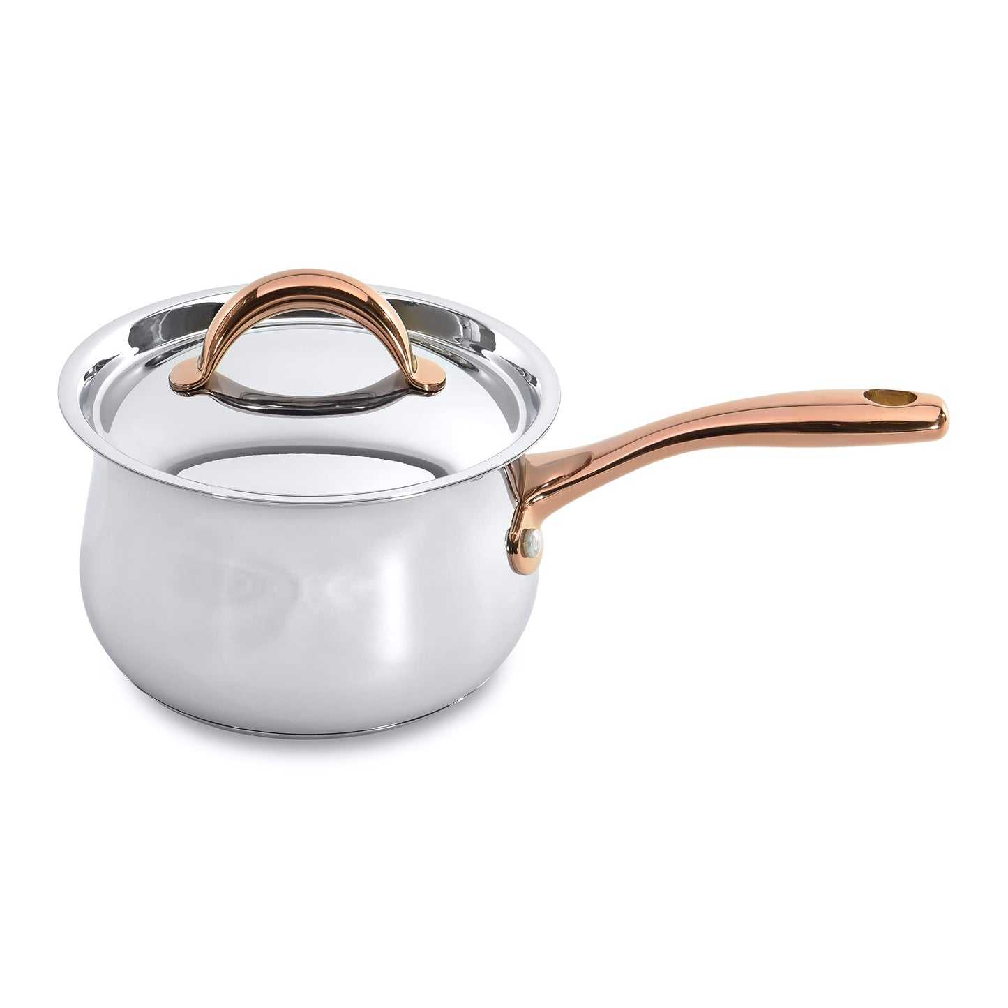 BergHOFF Ouro Gold 18/10 Stainless Steel 17Pc Cookware Set With Lids, 11Pc Induction Pots and Pans and 6Pc Bamboo Cooking Utensils Set PFOA-free, Rose Gold Handles