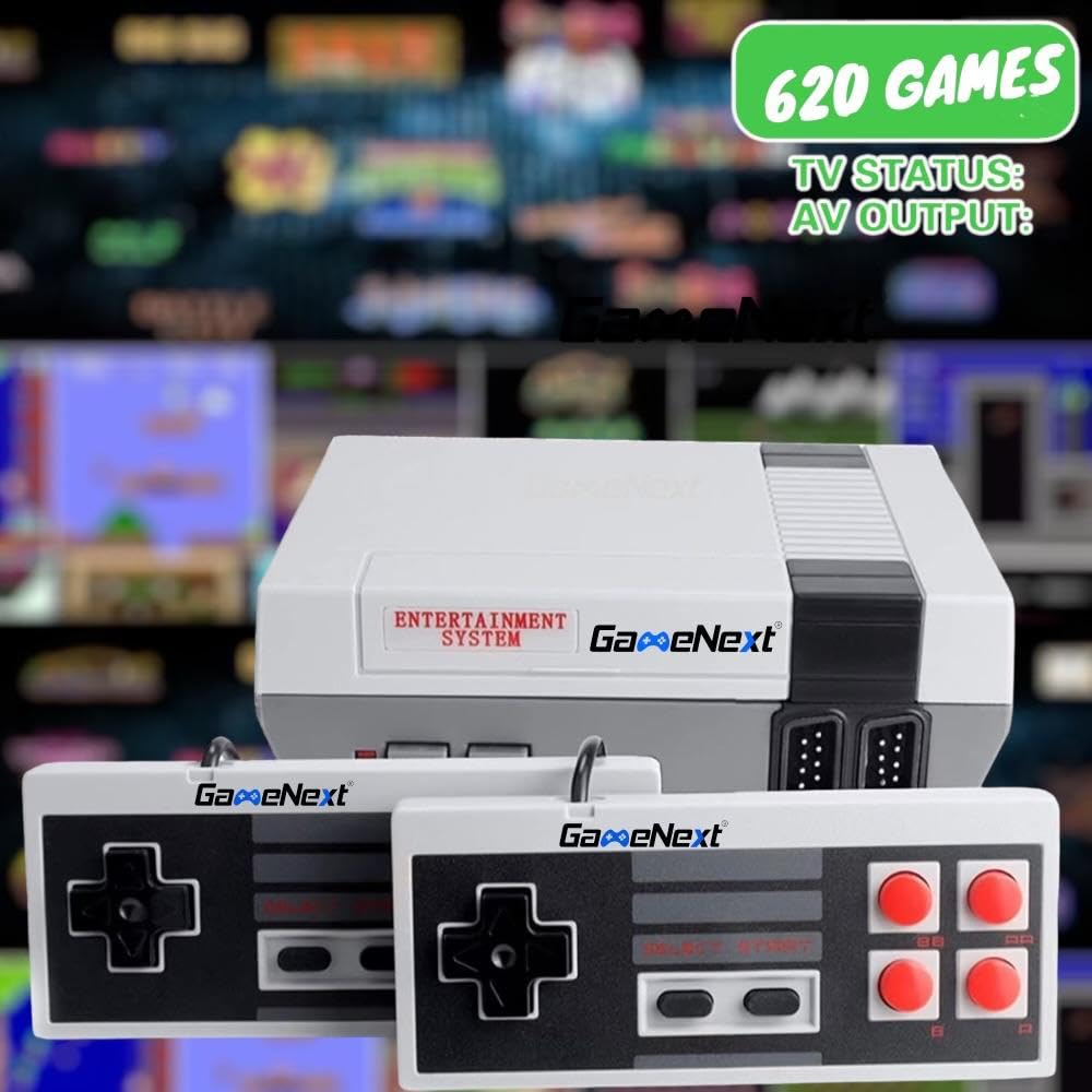 GAMENEXT Retro Game Console, AV Classic Mini Video Game Consoles Built-in with 620 Games Dual Players Mode Console with 2 Controllers Handheld Games for Kids & Adults