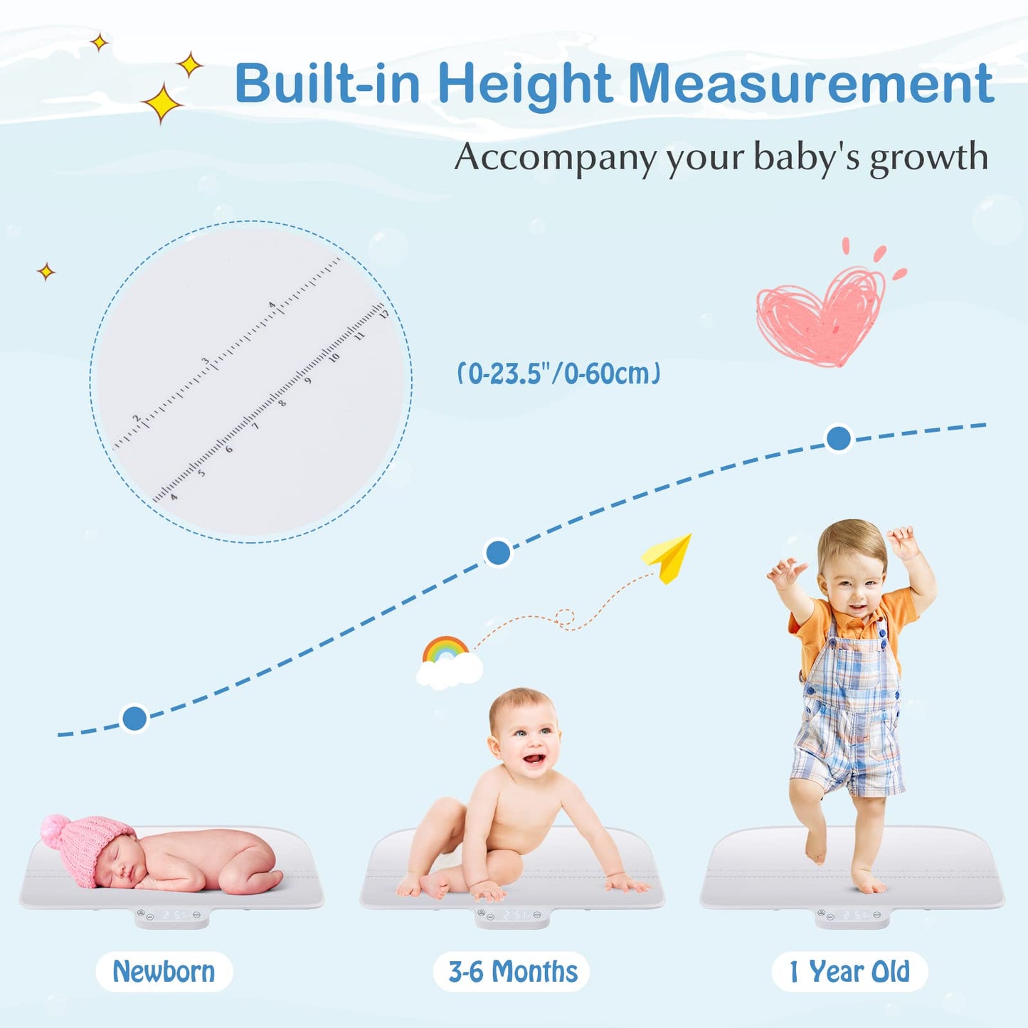 BABY JOY Baby Scale, Multifunctional Pet Scale with Digital LED Display, 4 Weighing Modes, Curved Tray, Rubber Feet, Weighing Scale for Newborn, Animals, High Precision at 0.1oz, Max Weight 66lbs
