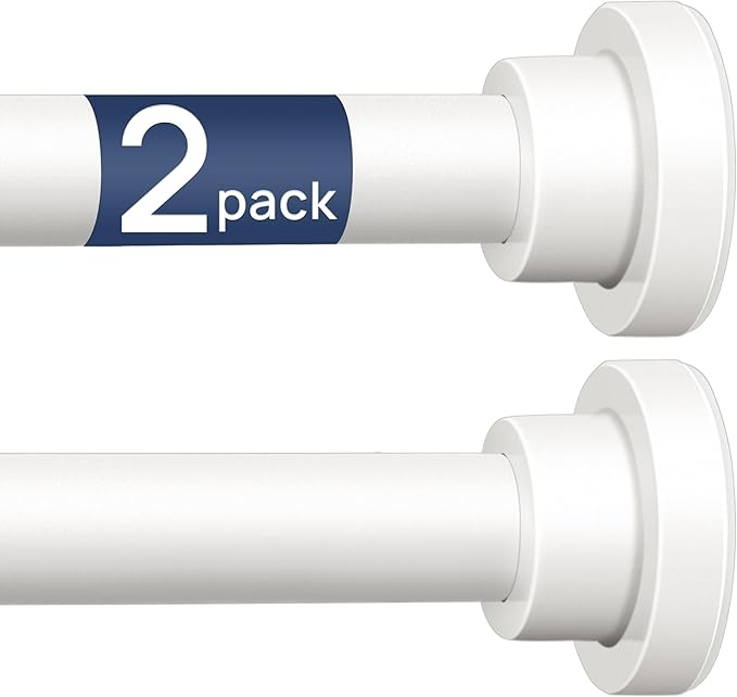 ENJOYBASICS 2 Pack Adjustable Spring Tension Curtain Rods 32 to 78 Inches, Stainless Steel White Shower Rod No Drilling for Window, Bathroom, Closet, Room Divider, 7/8" Diameter
