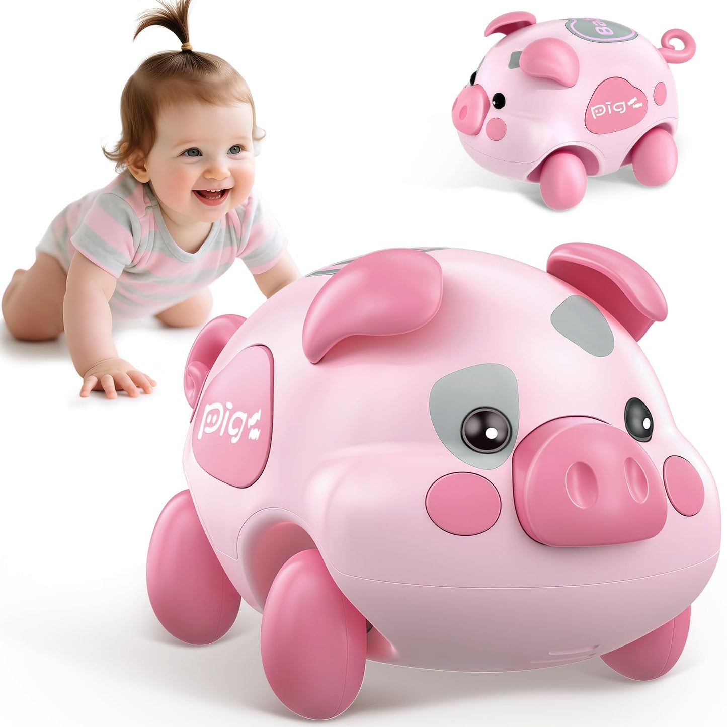 Baby Musical Toy for 6-12-18 Months, Musical Piggy Toy for Toddler 1 Year old Baby Girl, Infant Crawling Light Music Toys for Tummy Time Development, 1st Birthday Gift for Boy 7 8 9 10+ Month