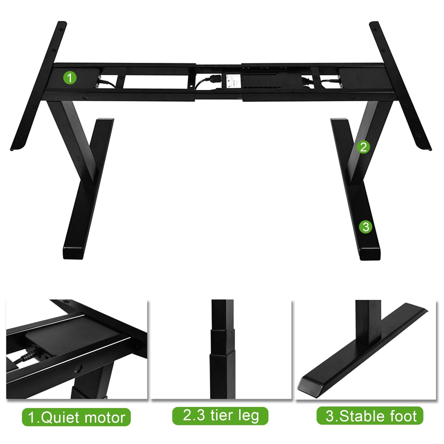 Fromann Dual Motor Standing Desk Frame 3 Tier Legs Sit Stand up Electric Height Adjustable Desk Base for Home and Office (Black)