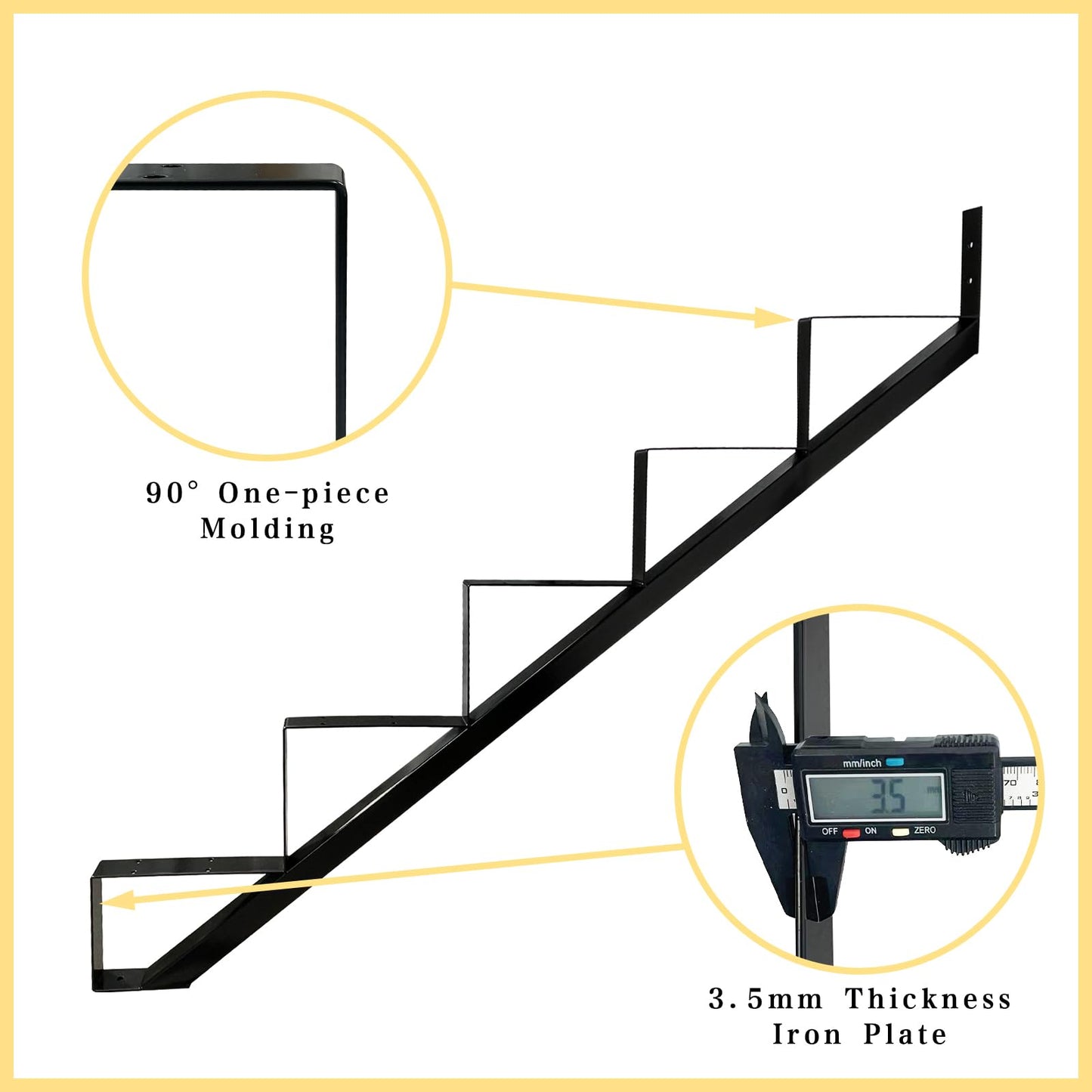 3 Packs Metal Stair Step Stringers, 5 Step Steel Riser Stringer for 42.4inch Height Deck(Polished Black)