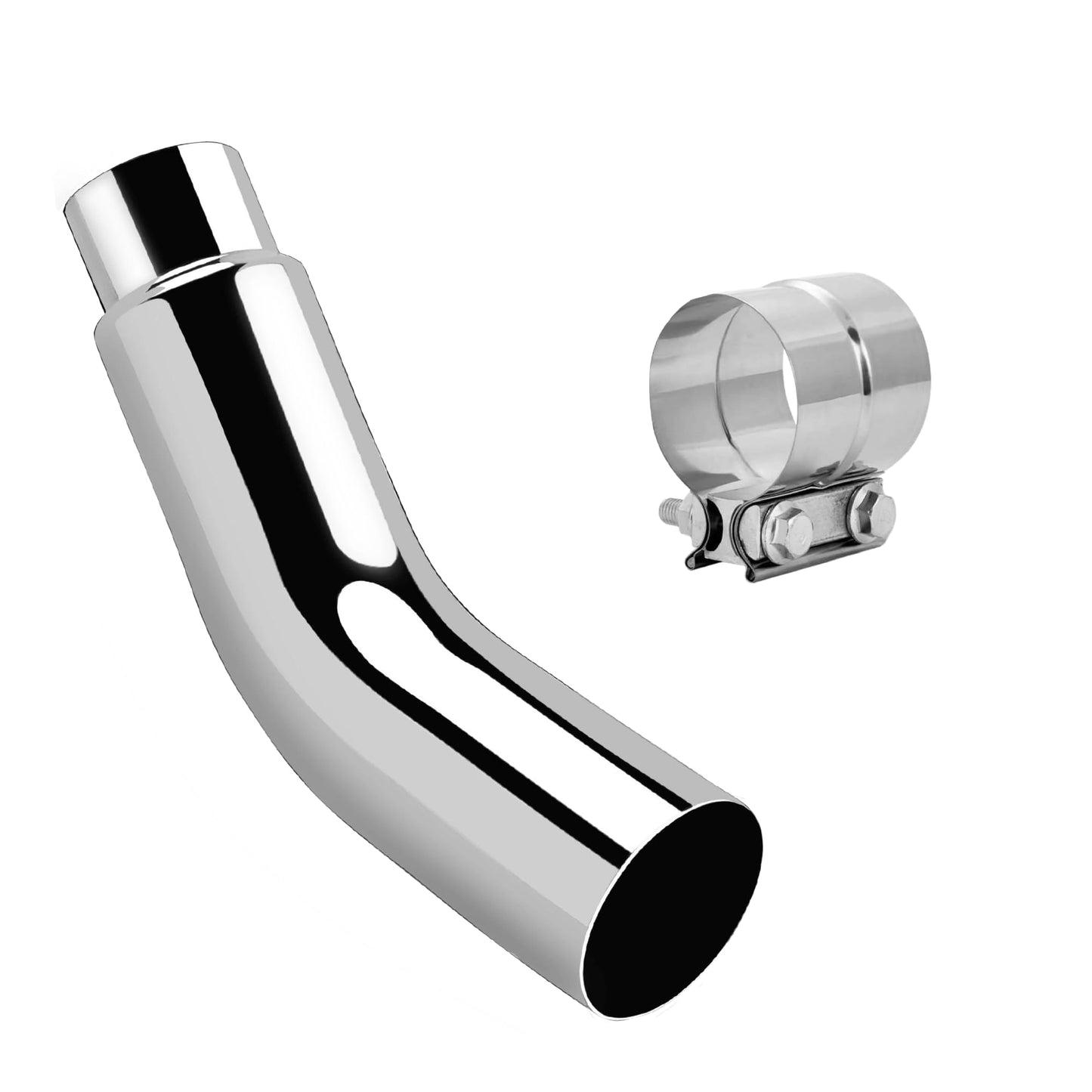 4 to 7 Inch Diesel Exhaust Tip Elbow with Clamp - Chrome Plated Or Black Coated Universal Exhaust Pipe Accessory for Trucks, Cars