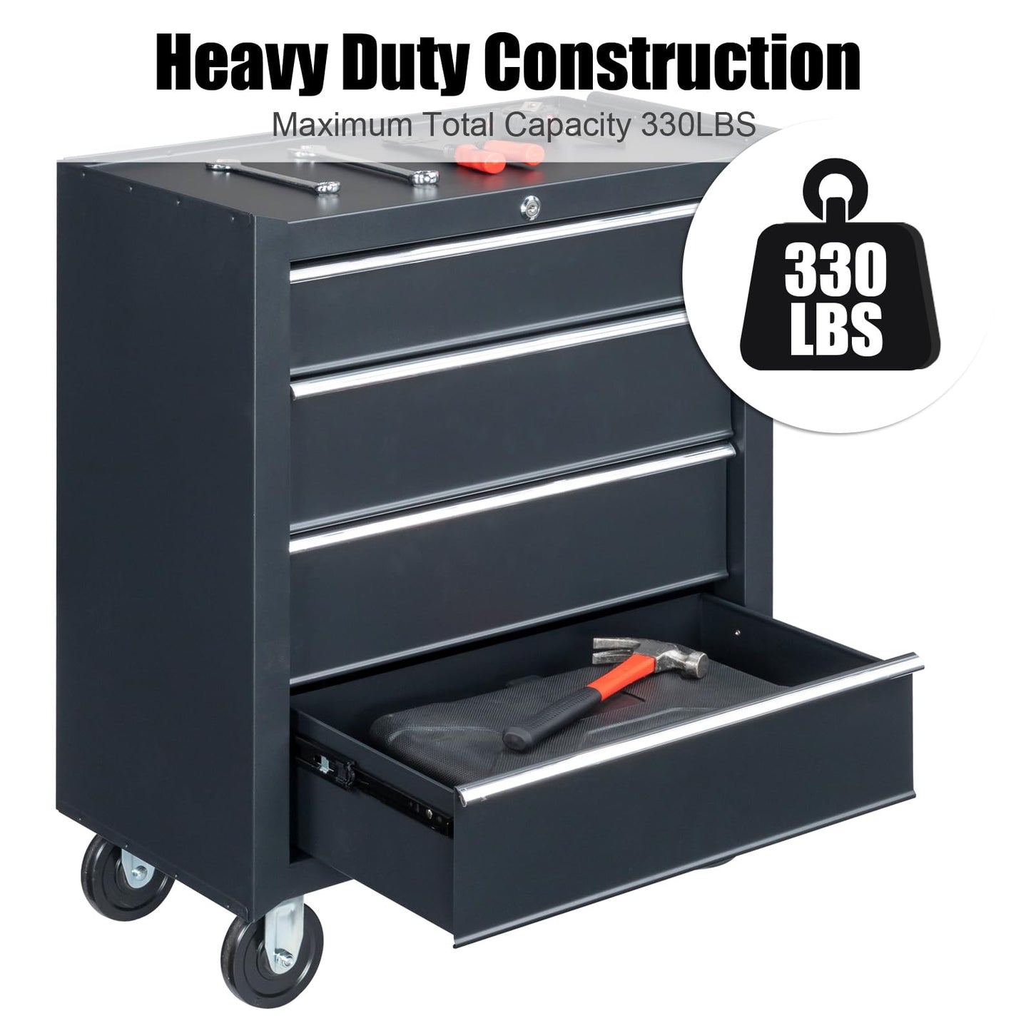 Winado 4-Drawer Tool Chest with Wheels & Lock & Key, Heavy Duty Cart Rolling Tool Box on Wheels, Metal Storage Cabinet, Rolling Tool Cart with Drawers for Garage, Warehouse & Repair Shop