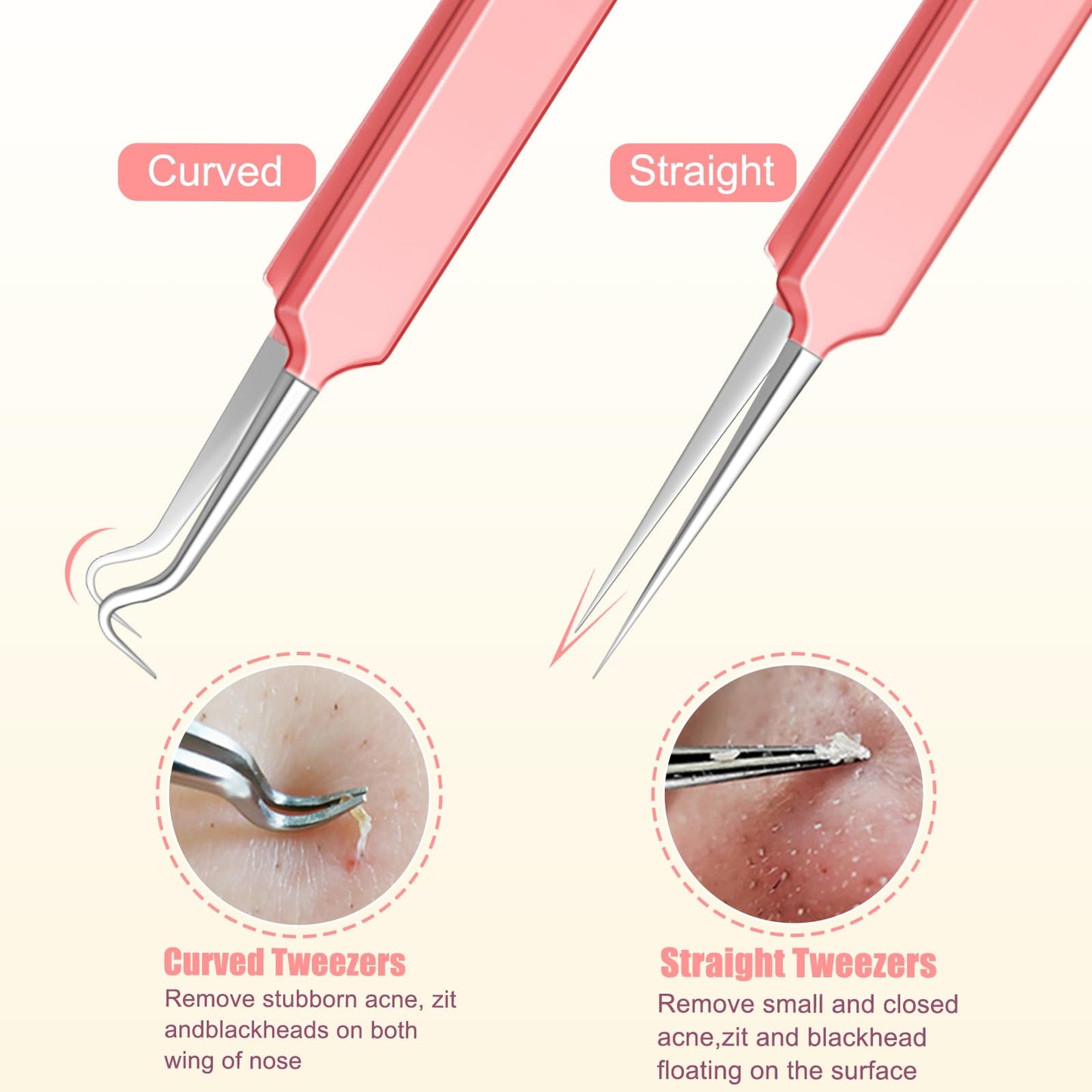 Eyebrow Tweezers for Women Facial Hair, 10 in 1 Eyebrow Kit with Pimple Popper and Blackhead Remover Tool, Ingrown Hair Tweezers Set with Travel Bag, Hair Plucking Daily Beauty Tools