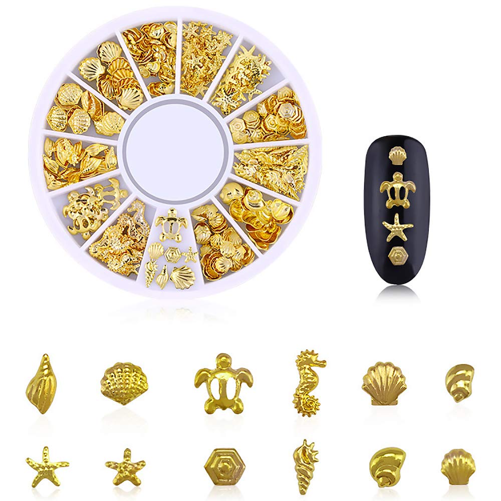 WOKOTO 6 Boxes Gold Hollow Nail Metal Studs Modern Cross Geometry Nail Art Charm 3D Nail Jewelry Decoration With 1Pc Tweezers And Picker Pencil