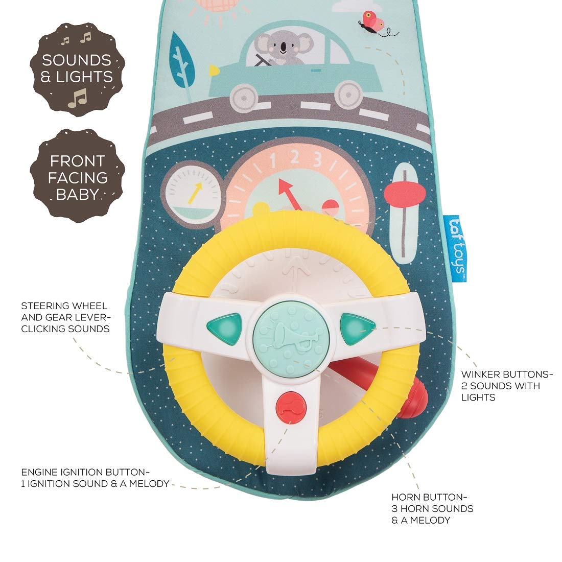 Baby Car Seat Toys for Infants with Mirror, Carseat Toys Steering Wheel with Music Lights & Driving Sounds Car Seat Toy for Babies 6 to 12 Months