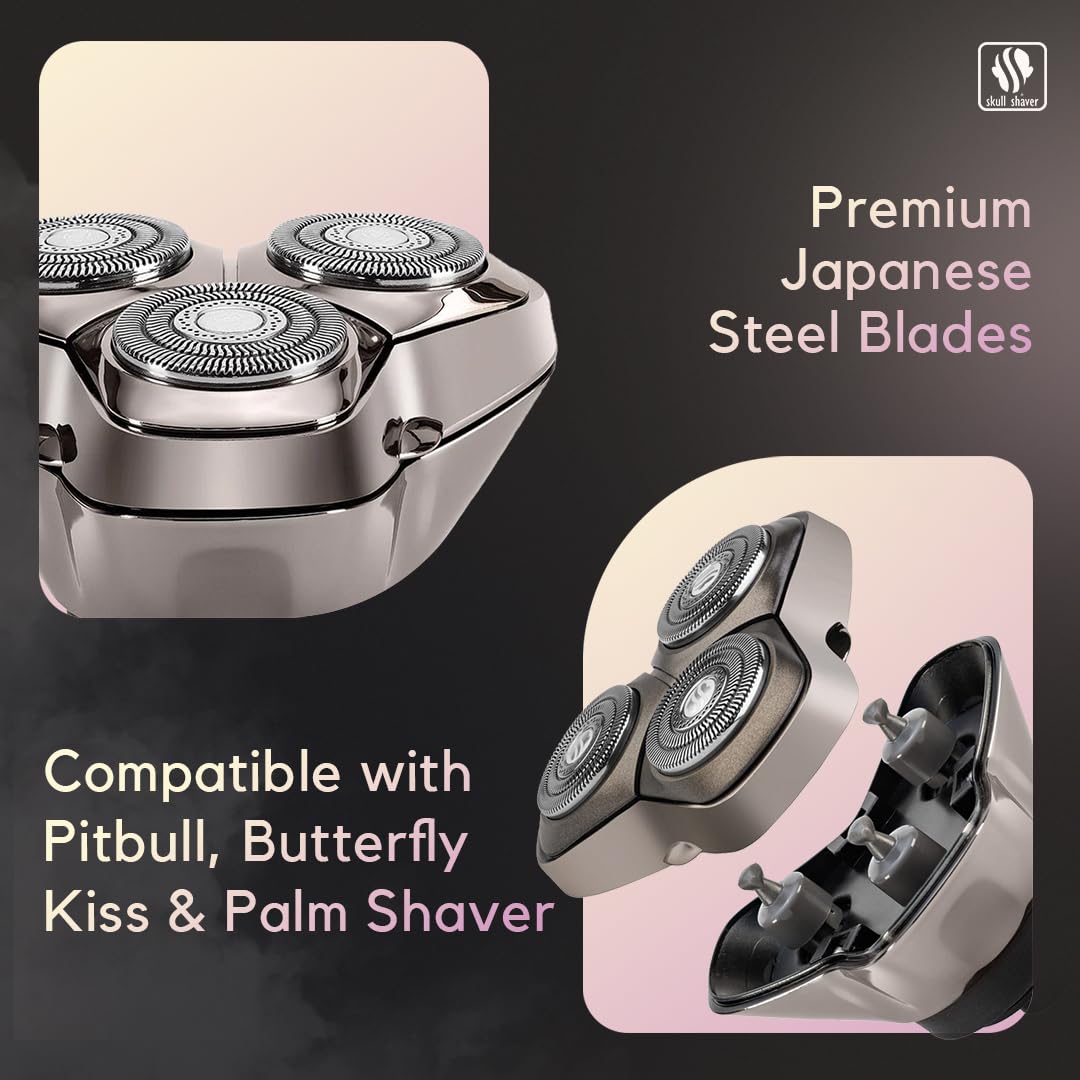 Skull Shaver Baron PRO 3 Head Replacement Blade - Faster Shaving - Hypoallergenic Stainless Steel - Contour Flex Design - Built-in Vacuum - Easy to Clean