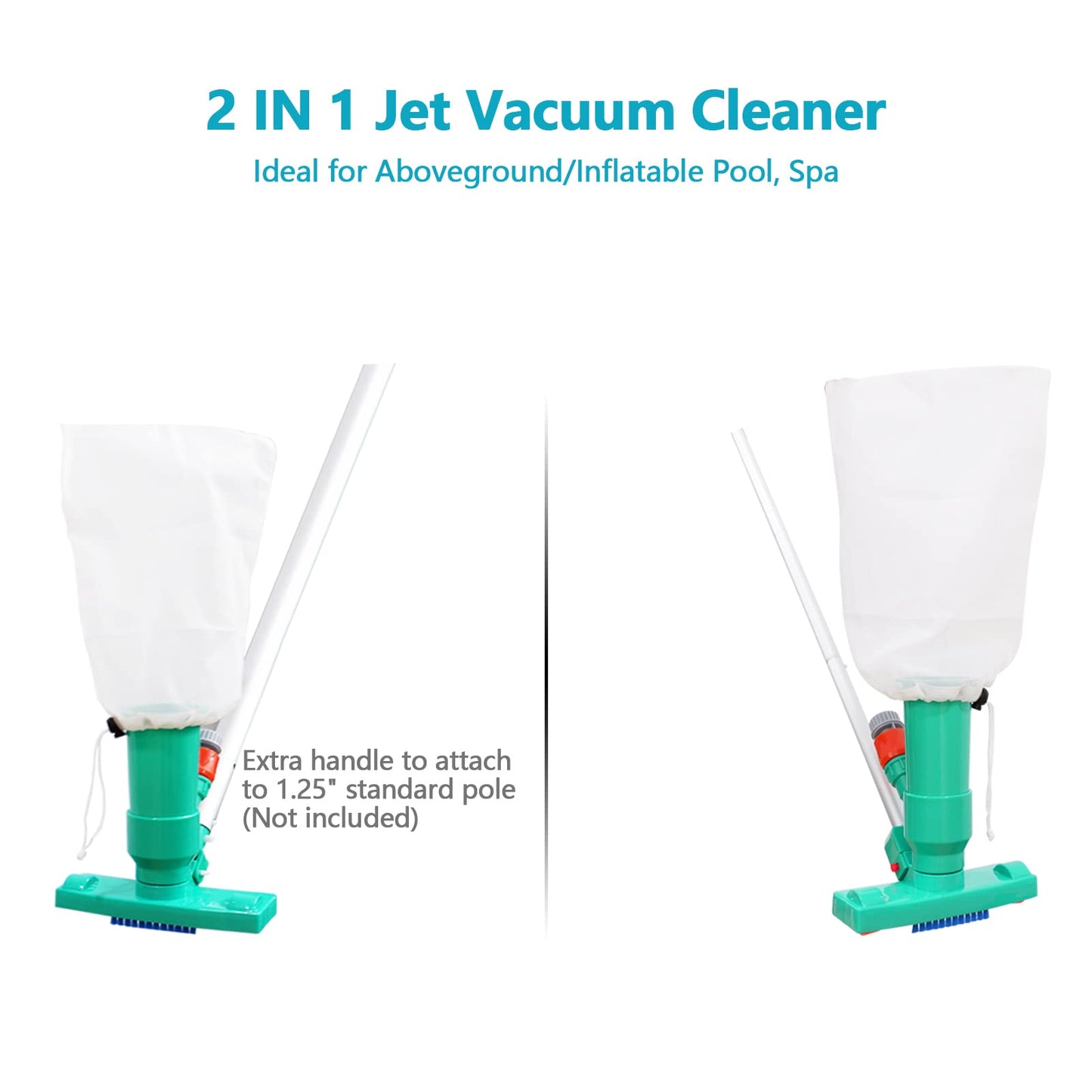 POOLWHALE Upgrades Pool Spa Pond Mini Jet Vac Vacuum Cleaner w/Brush, Bag,6 Sections Telescopic Pole of 56.5" and Handle