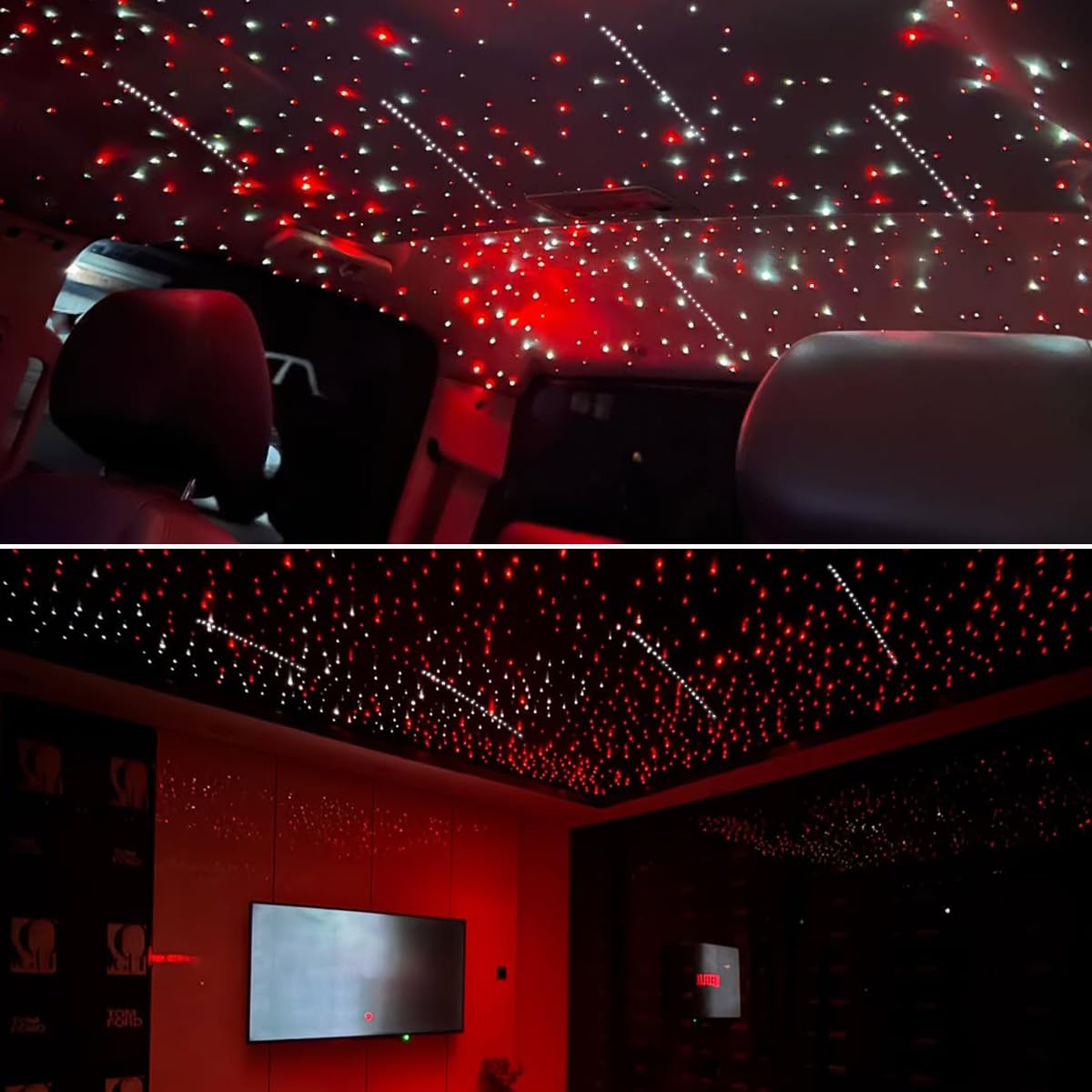 AKEPO Dual Color Twinkle+Shooting Star All-in-one Fiber Optic Lights, 1200pcs+240pcs Meteor Fibers in 0.03in 9.8ft 18W APP/Remote Control Car Home RGBW Sound Activated Starlight Headliners Kit