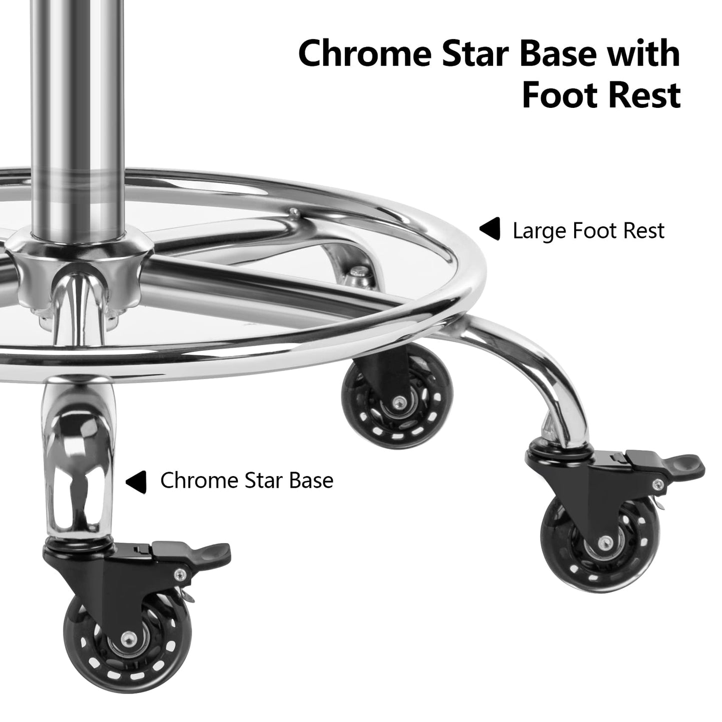 CoVibrant Lockable Stool with Back and Foot Rest Ergonomic Rolling Hydraulic Adjustable Stool for Doctor Esthetician Artist Home Small Office Desk (Black, 24''-31'')