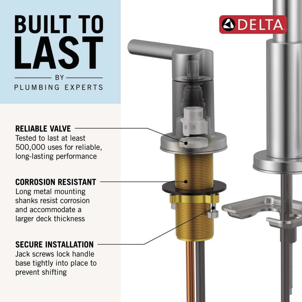Delta Nicoli Matte Black Bathroom Faucet 3 Hole, 8 Inch Widespread Bathroom Sink Faucet for Vanity, Push-Pop Drain Assembly, Matte Black 35749LF-BL