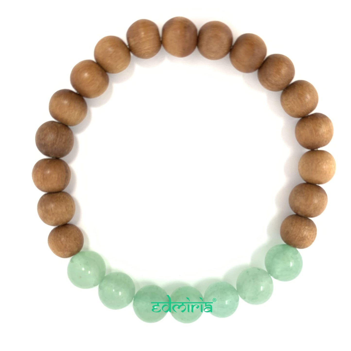 EDMIRIA Sandalwood Bracelet with Green Aventurine for Men and Women's Handmade Stretchable Elastic 8mm Chandan and Heart Chakra Round Beads Wrist Band for Yoga Meditation Astrological 7.4 Inch