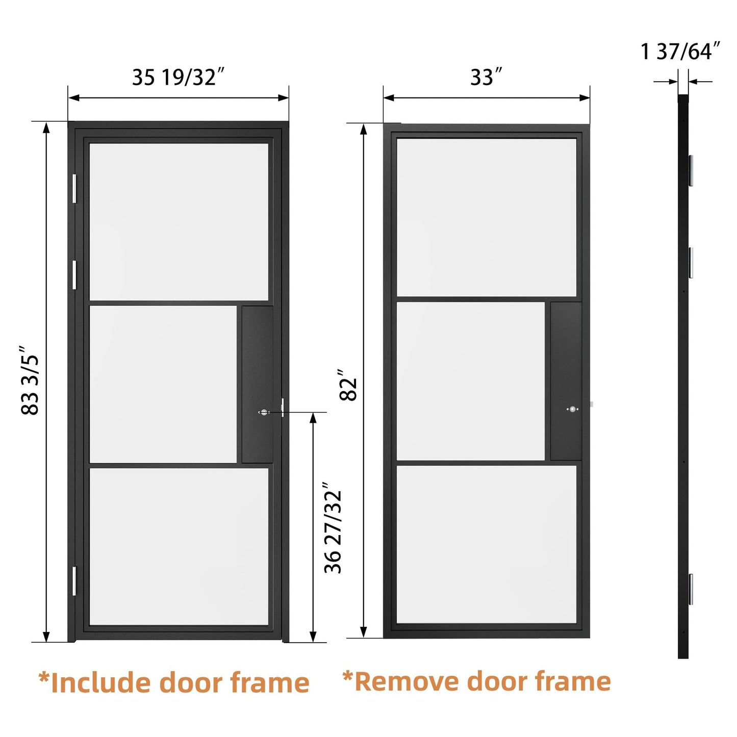 Jubest Prehung Door, 36" x 84", Interior Hollow Swing Metal Frame Frosted Glass, Pre-Assembled, Easy to Install, Left-Hand