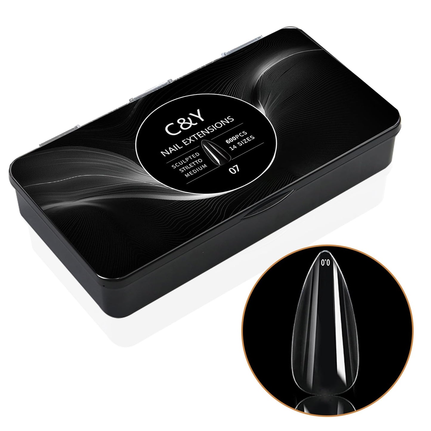Cycullinyt 600pcs Sculpted Medium Stiletto Soft Gel Nail Tips, Professional False Nail Tips with Box - 14 Sizes Full Cover Clear Acrylic Press On Fake Nails for Extension Manicure Salon DIY at Home